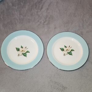 Lifetime China Co. Turquoise Salad Plates Set Of 2 Semi-vitreous Vintage